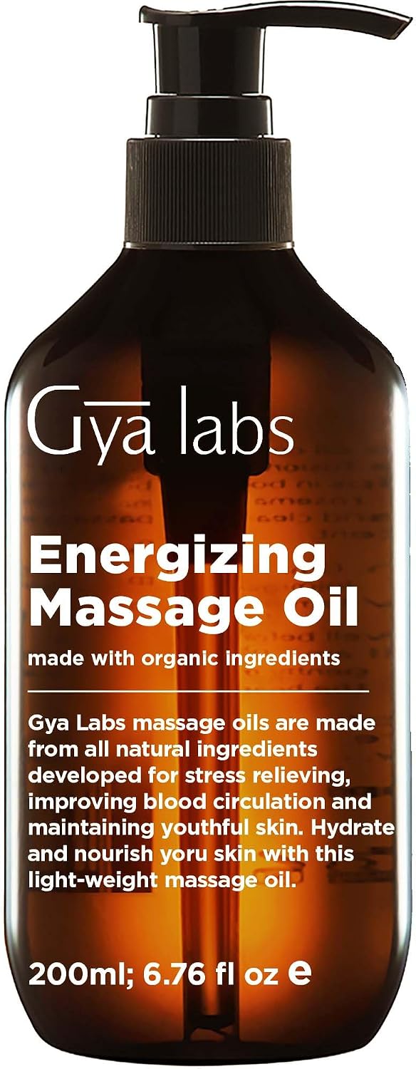 Gya Labs Energizing Massage Oil for Massage Therapy - Aromatherapy Body Massage Oils for Couples - Crafted with Lemon, Grapefruit, Rosemary, Peppermint, Pine Needle, Jojoba & Argan Oils (6.76 fl oz)