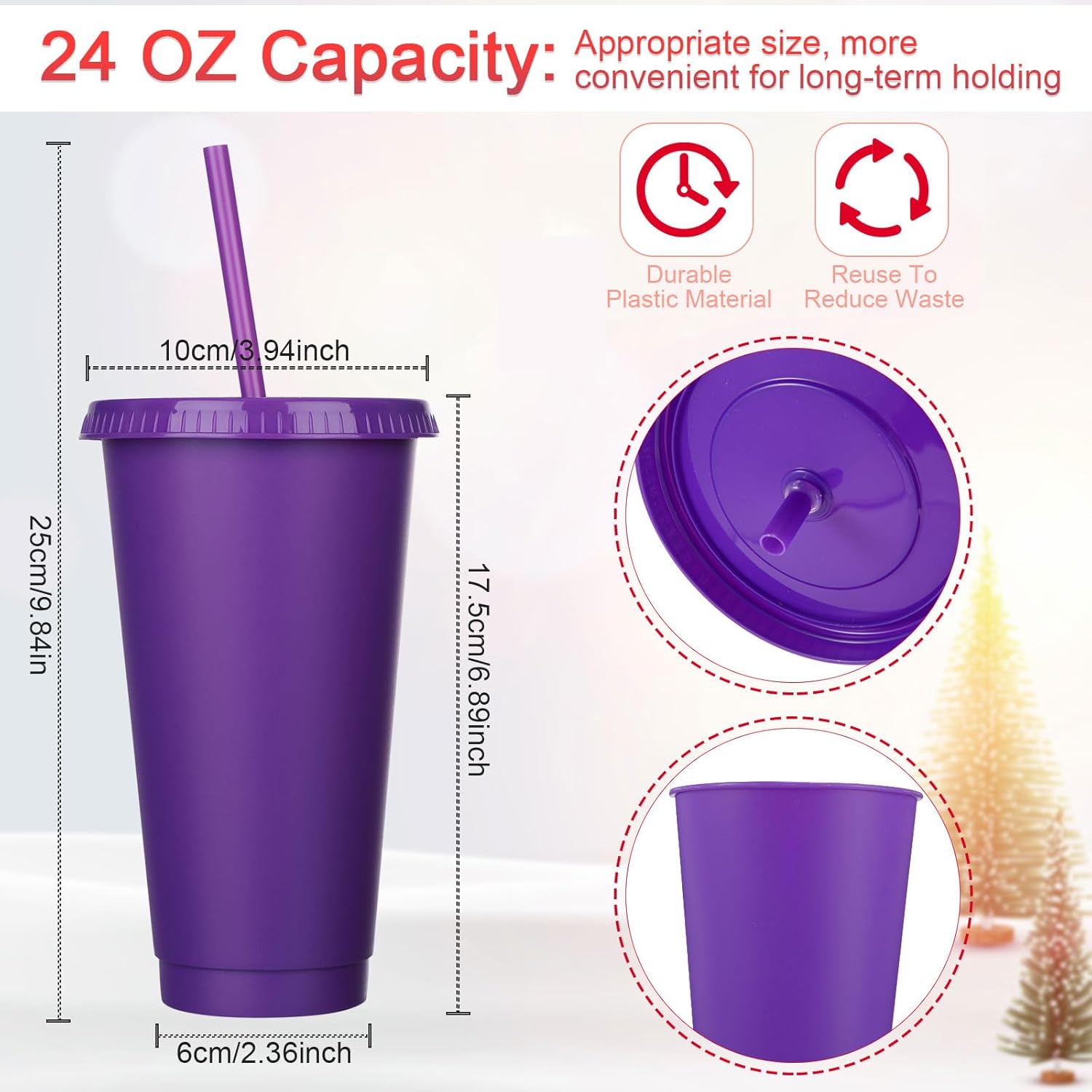 Honeydak 60 Pcs Tumbler with Straw and Lid Bulk Water Bottle Iced Coffee Travel Mug Cup Reusable Plastic Cups for Party Birthdays 24-27 oz (Solid Color) - Image 4