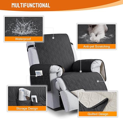 Miniatura 59 de VANSOFY Fundas 100% impermeables para sillas reclinables, antideslizantes, para sillas reclinables, protector de muebles, funda lavable con Negro