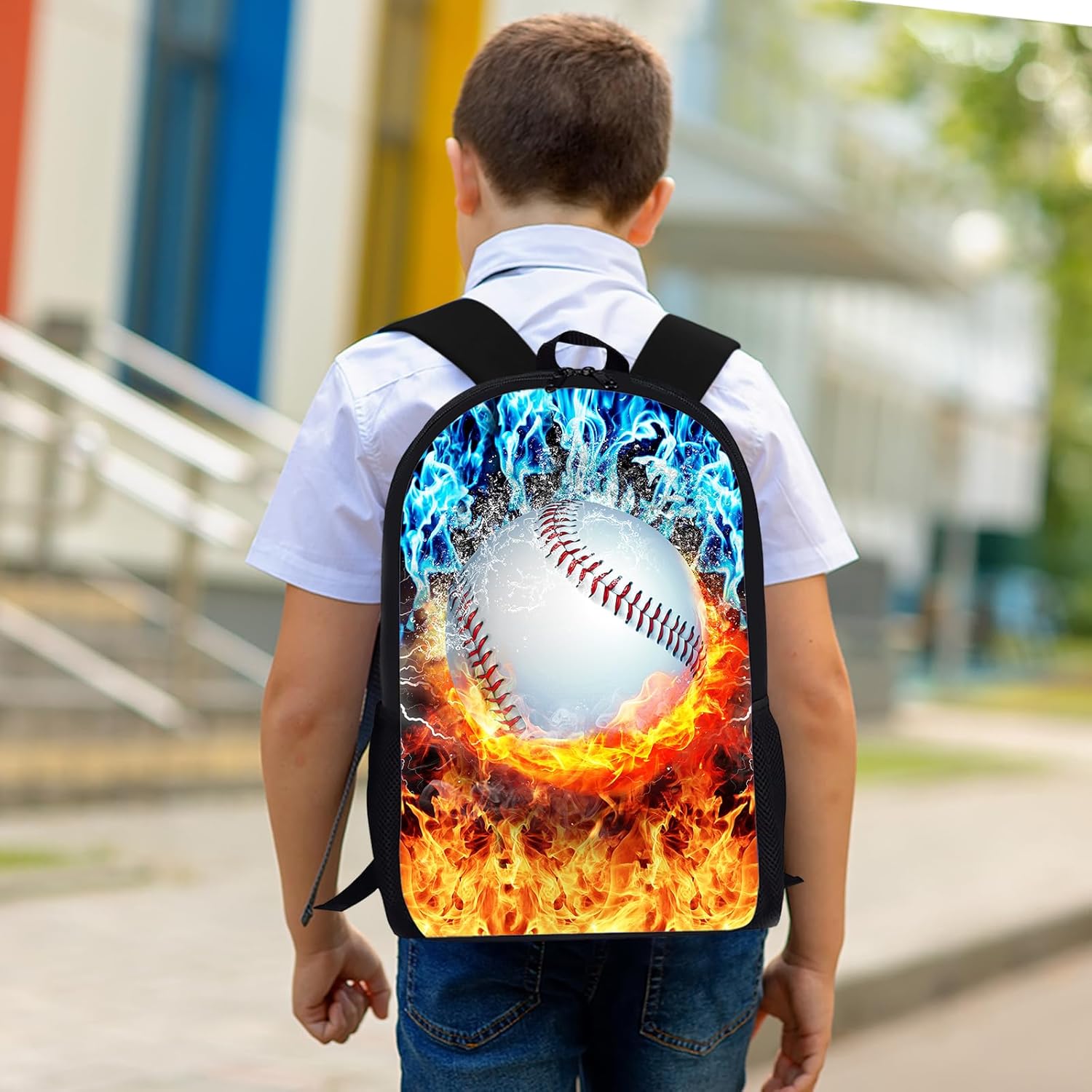 3PCS Baseball Backpack Set for Boys, Lightweight Large Backpack with Lunch Box & Pencil Case, Cool Sport Bookbag for Kids, Back to School Backpacks for Elementary & Middle School - 01 - Image 2