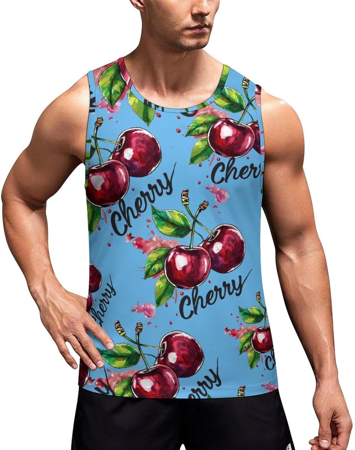 Cute Cherry Men's Tank Top Sleeveless Muscle Shirts Vest Beach T Shirts for Workout Gym