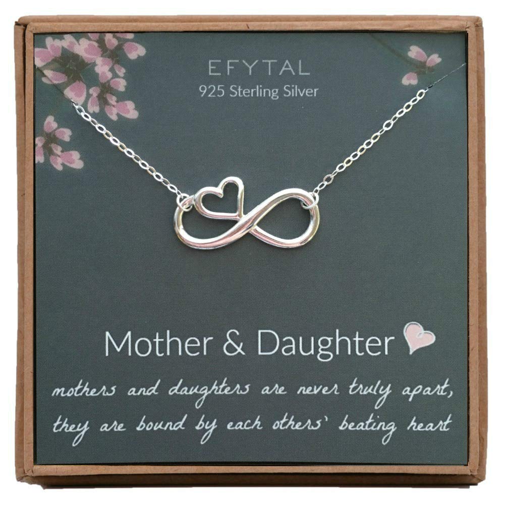 EFYTALEFYTAL Mothers Day Gifts for Mom, Sterling Silver Mother Daughter Necklace, Mothers Day Necklace for Mom, Mothers Day Gifts for Daughter, Mother Daughter Gift, Birthday Gifts for Daughter