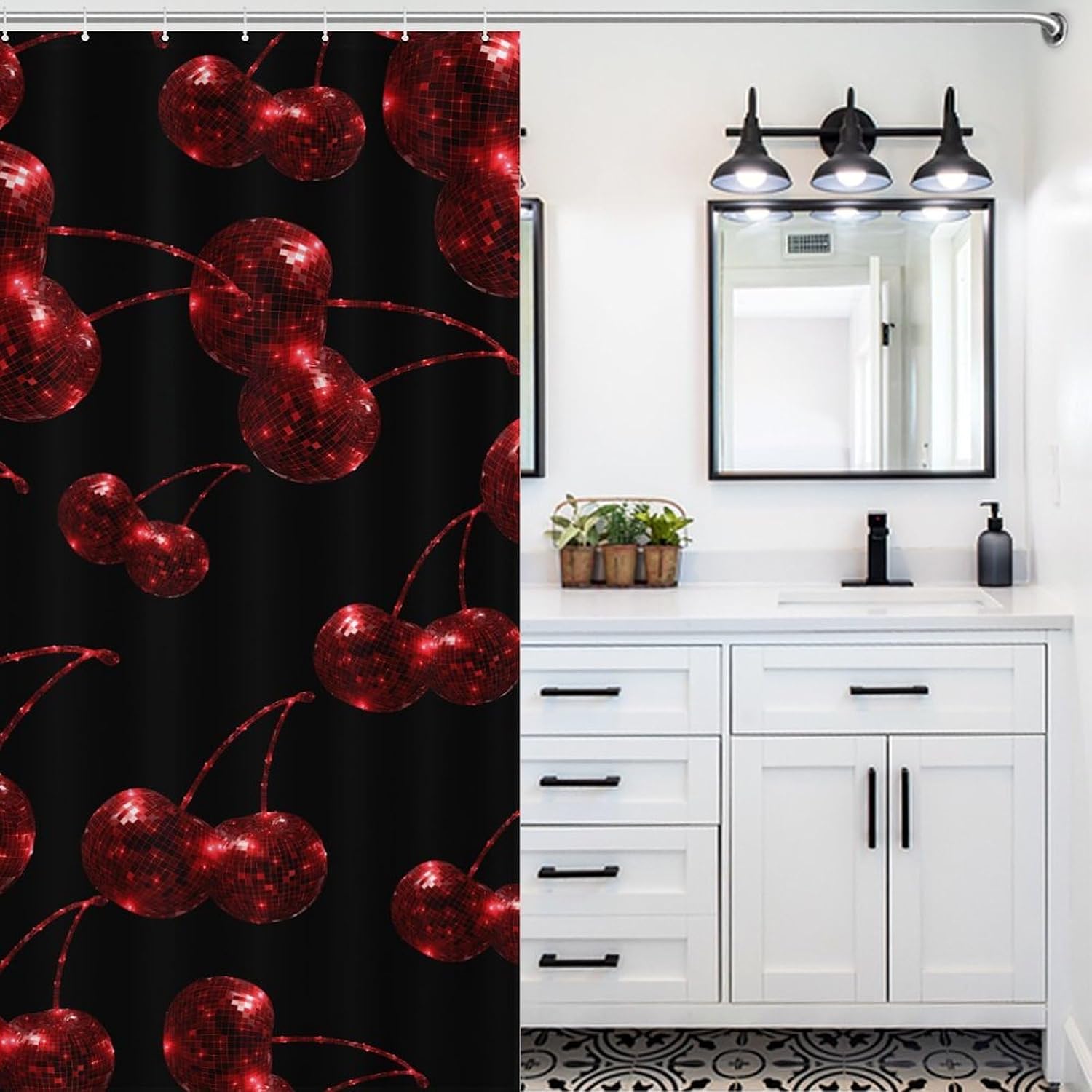 Disco Ball Cherryes Shower Curtain 46.85x70.87Inch（119x180cm） Polyester Bath Curtain Shower Curtains Printed Decorative
