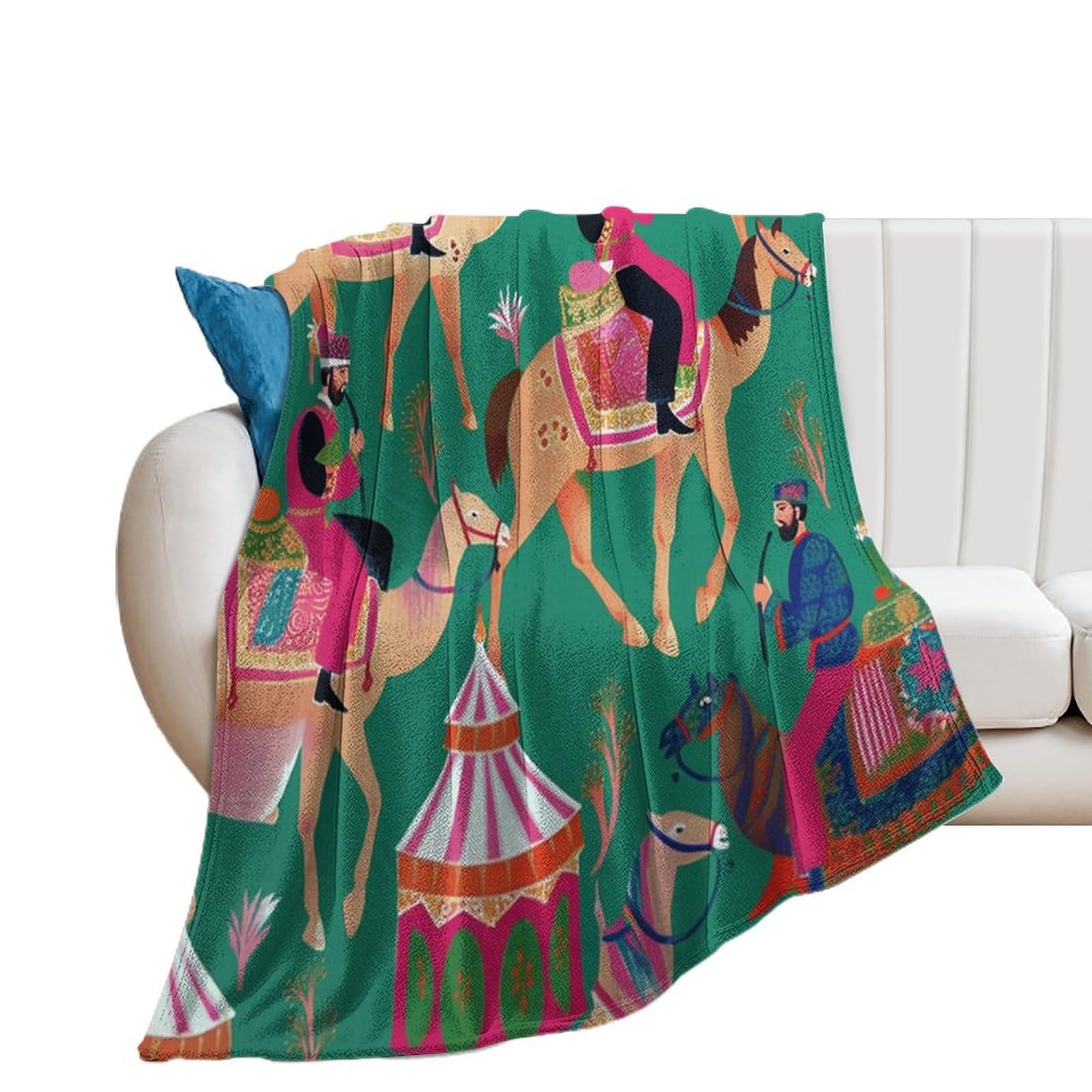 Jeté en flanelle Chinoiserie vert émeraude de qualité supérieure 153x203