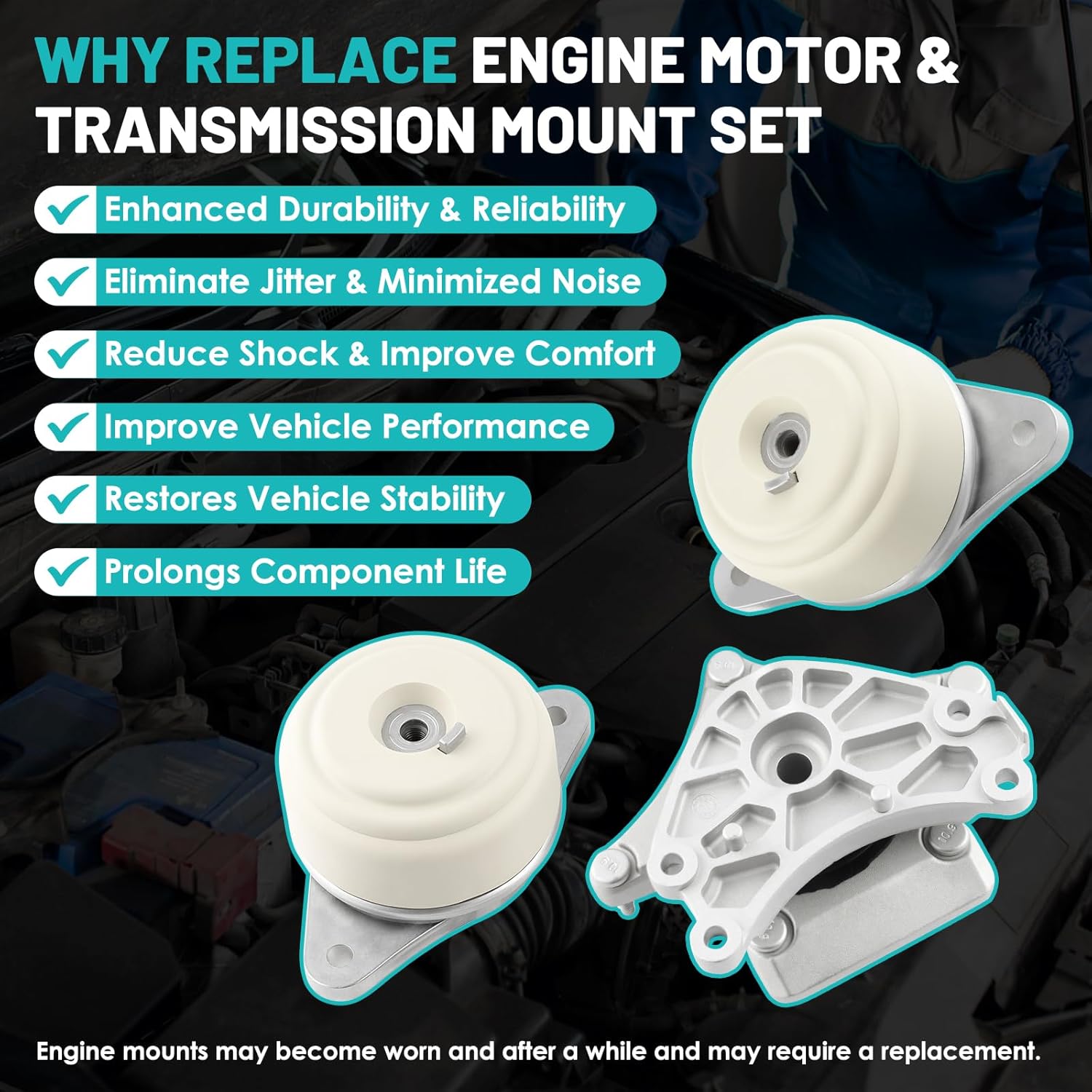 Engine Motor Mount and Transmission Mount Set of 3 Fit for C300 08-12, C350 08-11, GLK350 10-12 3.0L 3.5L Automotive Replacement Engine Motor Trans Mount Set#A4063, A4074