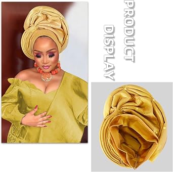 Traditional African Head Wrap, Auto Gele Style, Wedding Party Head Ties for Women, Church Ceremony Headwear
