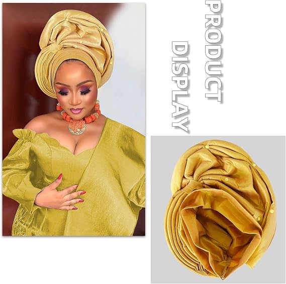 Traditional African Head Wrap, Auto Gele Style, Wedding Party Head Ties for Women, Church Ceremony Headwear