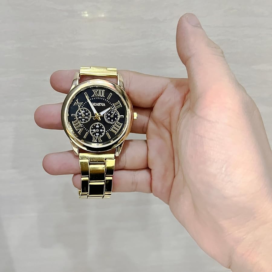 クラシックデザイン Geneva メンズ腕時計 ローマ数字 メタルベルト