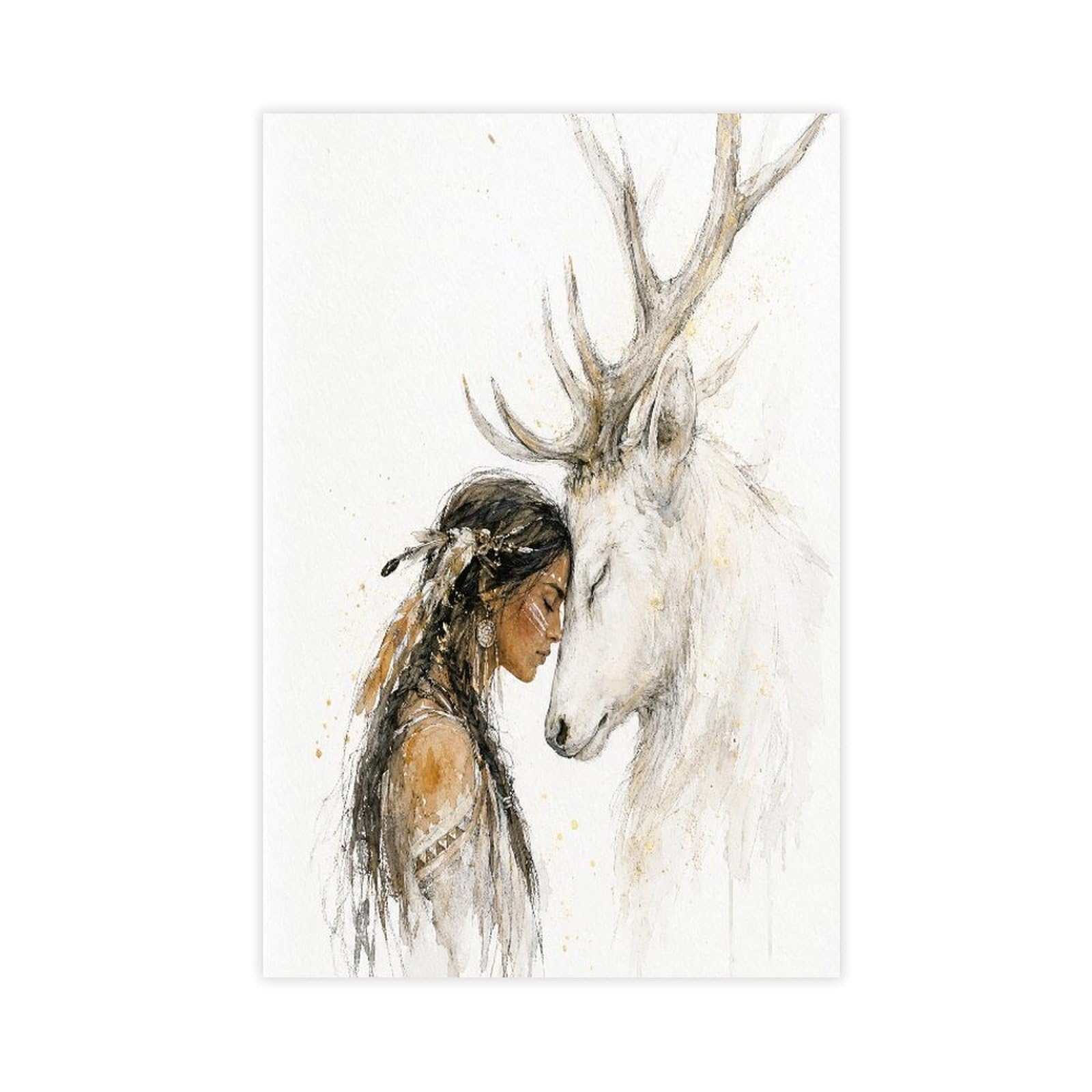 H3b8u2y5 Unframe-Style Native Woman With White Deer Canvas Wall Art, Reading Corner