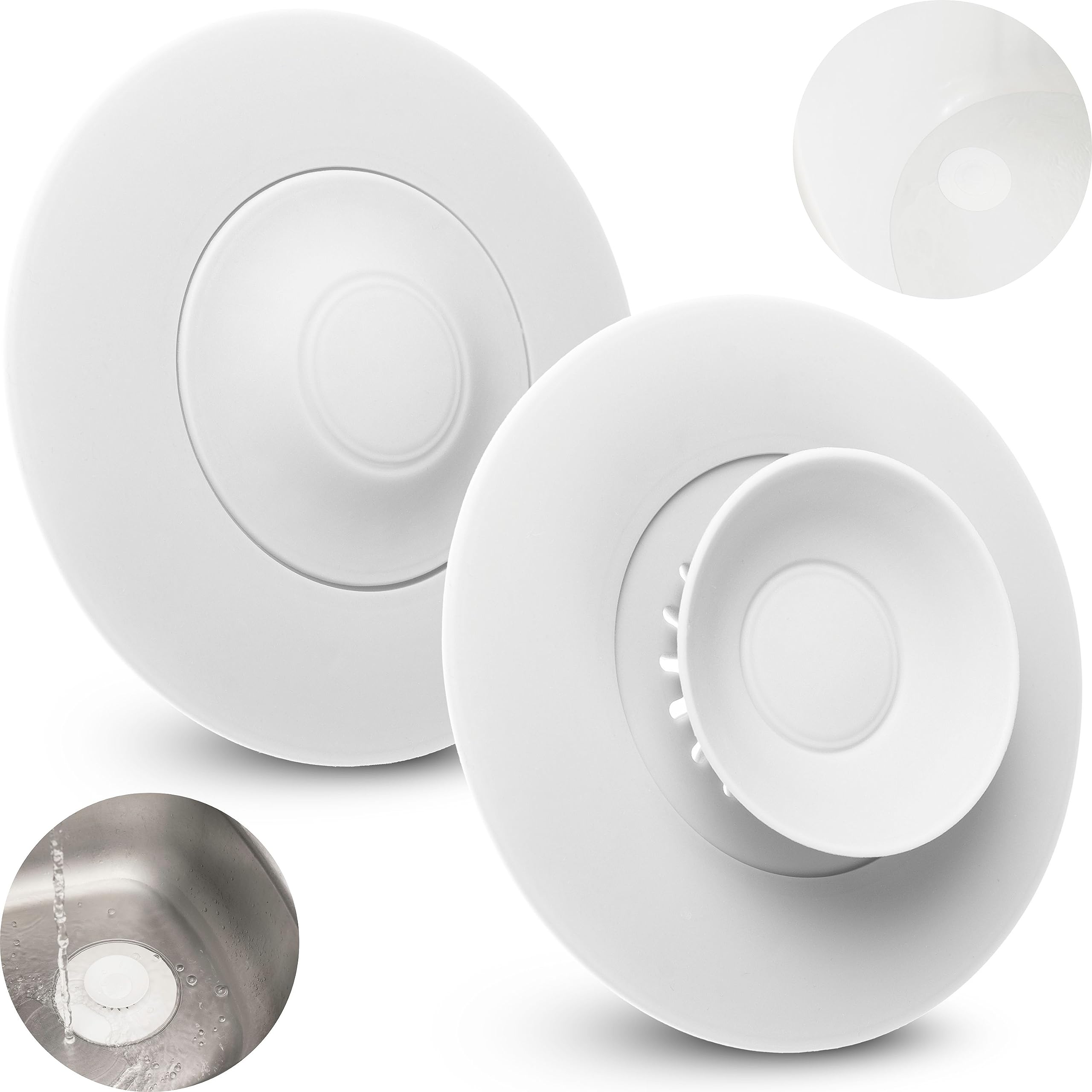 Your Day Mate V1, White, 2 Pcs Universal Drain Plug, 2 Pieces, Ø 11 Cm, White, Silicone, For Up To Ø 100 Mm Valve Drain, Food Waste And Hair Strainer Filter, Drain Strainer For Sink, Washbasin, Bathtub, Stopper Kitchen Bathroom Set