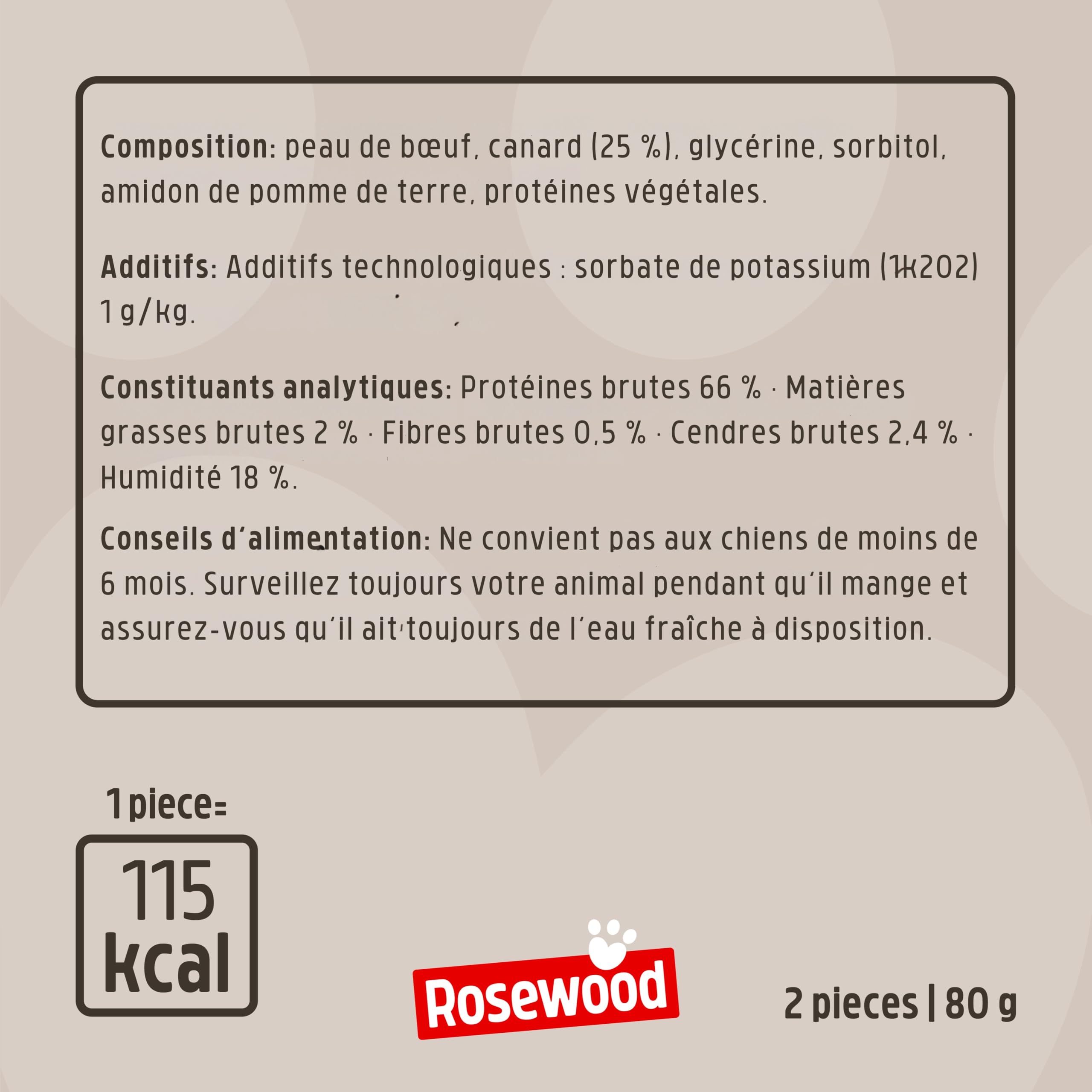 Rosewood Chewy Bones Canard Medium – Friandise à mâcher pour Chien, Peau de bœuf avec Canard, Aide aux Soins dentaires, sans additifs artificiels, 80 g