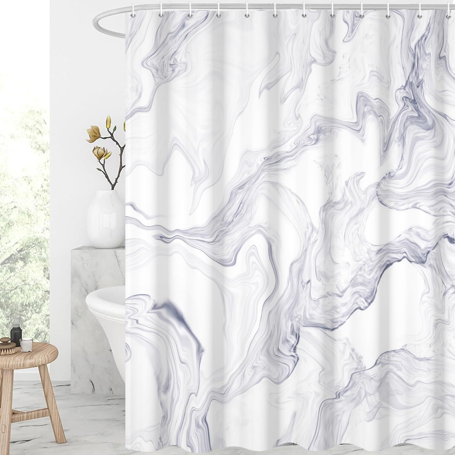 GCIREC Shower Curtain, 150x180cm, White with Purple Texture Ink Marble Modern Art Waterproof Fabric Machine Washable Bathroom Curtain with Hooks