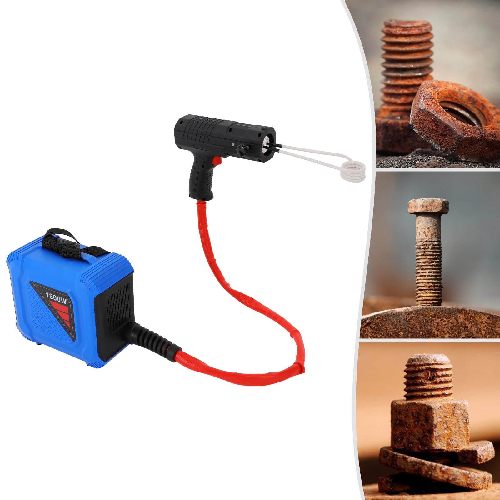 Chauffage magnétique à induction, 1800 W, pour chauffage métallique, vis et pièces rouillées, avec 4 bobines chauffantes 800 °C, convient pour les pièces mécaniques de voiture