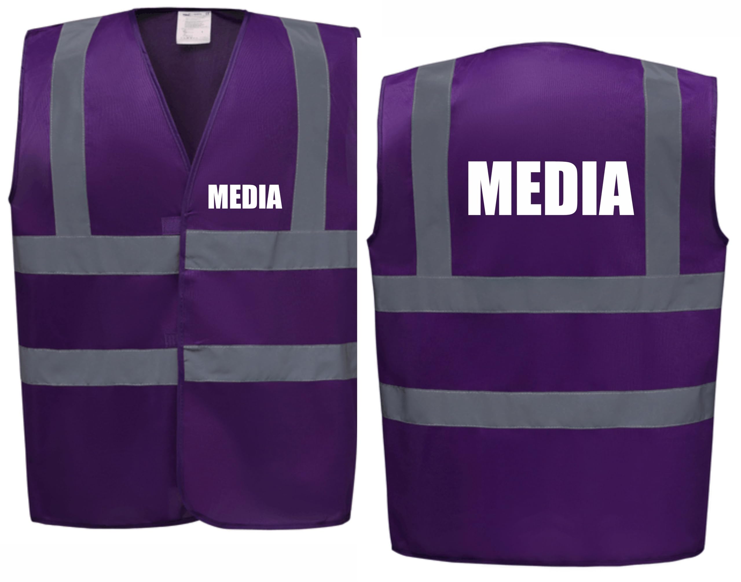 Brook Hi Vis Premium Safety Vest - MEDIA Printed Front & Back, Event Management High Viz Waistcoat, Available in 14 Colours, Festivals (Purple, Medium)
