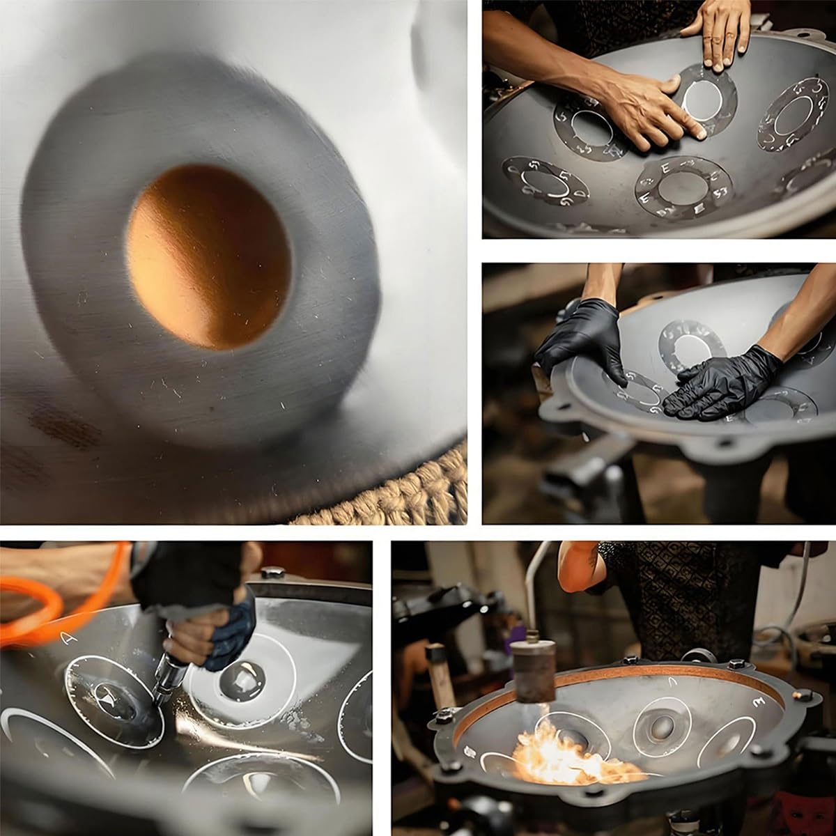 Tambour Handpan En Acier 440 Hz avec sac à main souple, 2 maillets, support, 22 Pouces Tambour À Main, instrument de percussion pour La Méditation, Le Yoga 9/10/12 Notes(Silver,12 Notes)