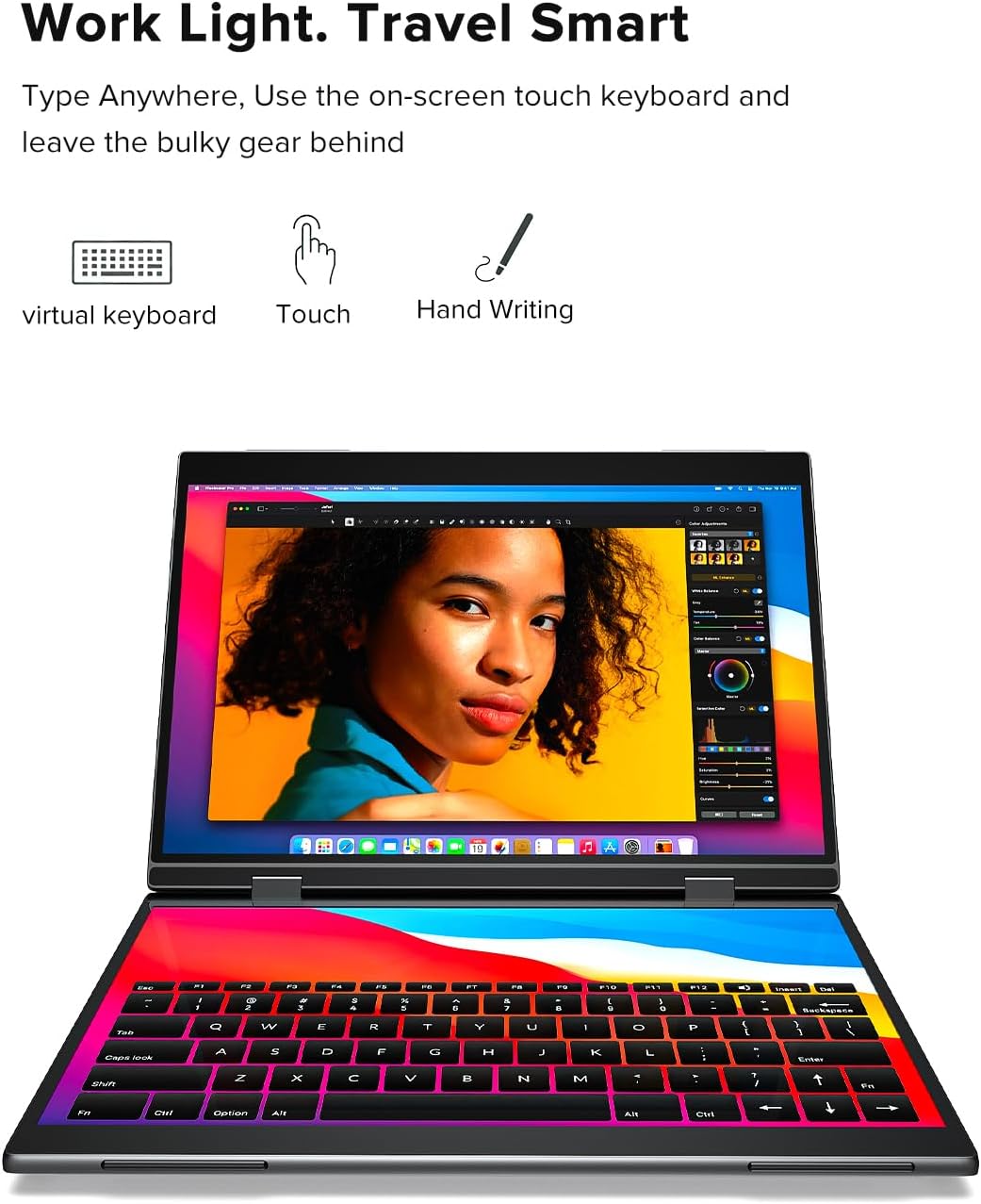 UPERFECT Delta Pro Touch Portable Monitor, 16" 2K Laptop Screen Extender, Touchscreen Dual Monitor with Stylus, First Pressure-Sensitive Touch Display, Stacked Folding Vertical Dual Screen with Stand