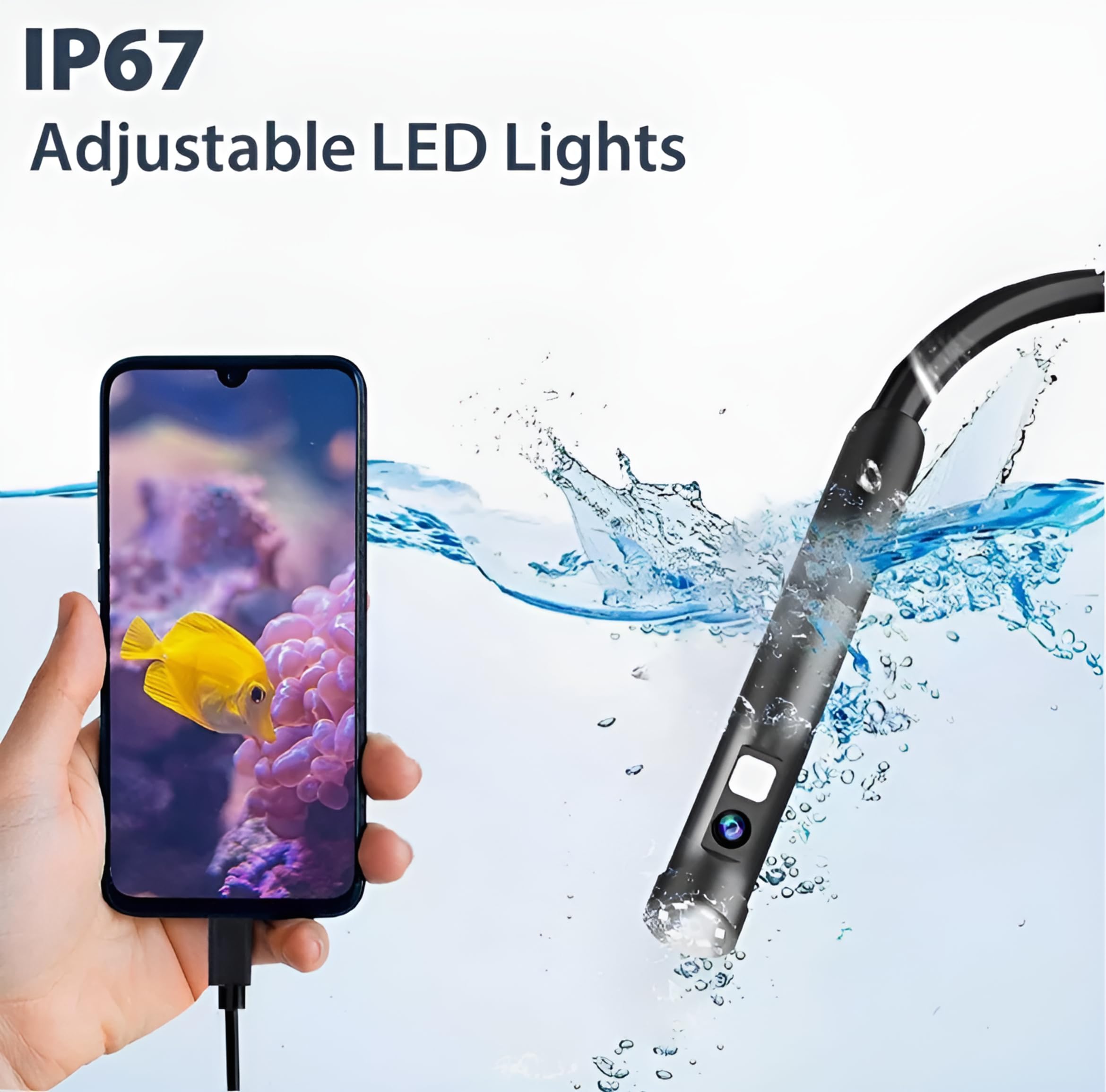 Endoskop mit 8 verstellbaren LED-Lichtern, 1920P HD, Dual-Linsen-Endoskopkamera mit Licht, 5 m halbstarr, IP67 wasserdicht, USB-Inspektionskamera für iPhone, mit LED-Stirnlampe, Gadgets für Herren