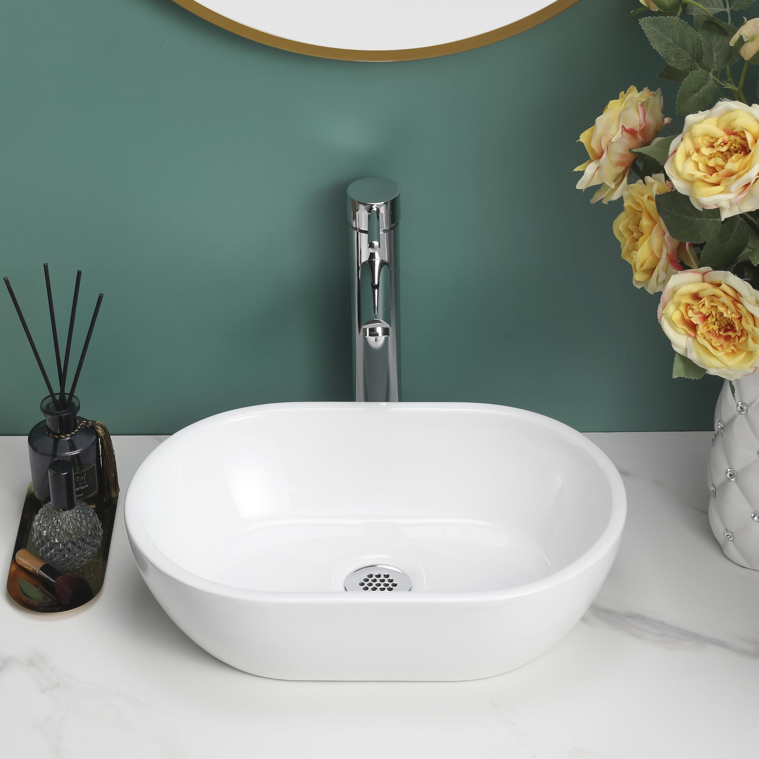 Home Supplies Ceramic Cloakroom Basin Hand Washing Sink, Modern Design Gloss White Countertop Basin Cloakroom Sink for Bathroom Lavatory, Vanity Cabinet (120x290x440mm(HxWxD))