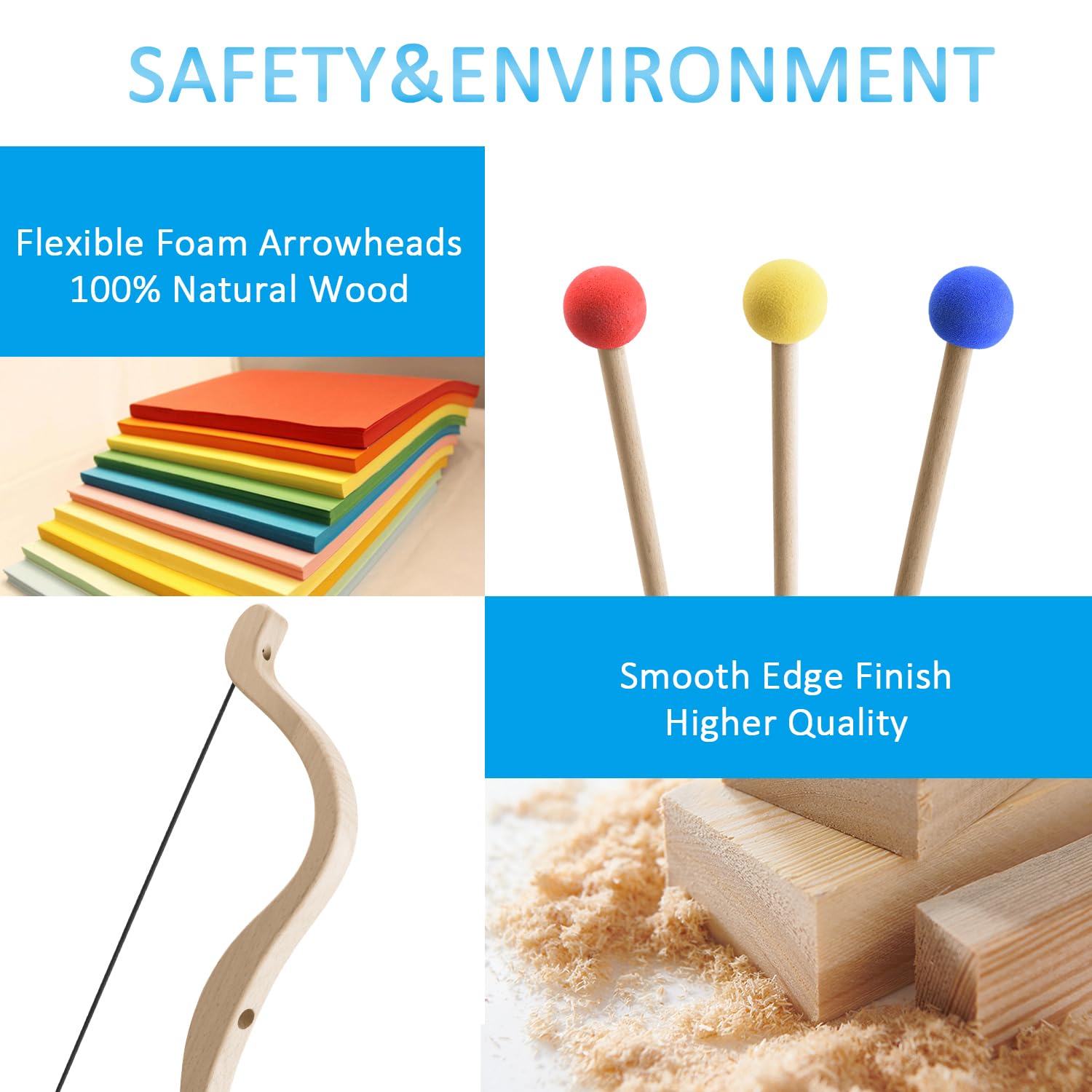 Jeu d'arc et de flèches pour Enfants, Version pour enfants, Ambidextre, So-078-EU, 3 flèches en bois, 3 cibles en papier, Pochette pour les flèches