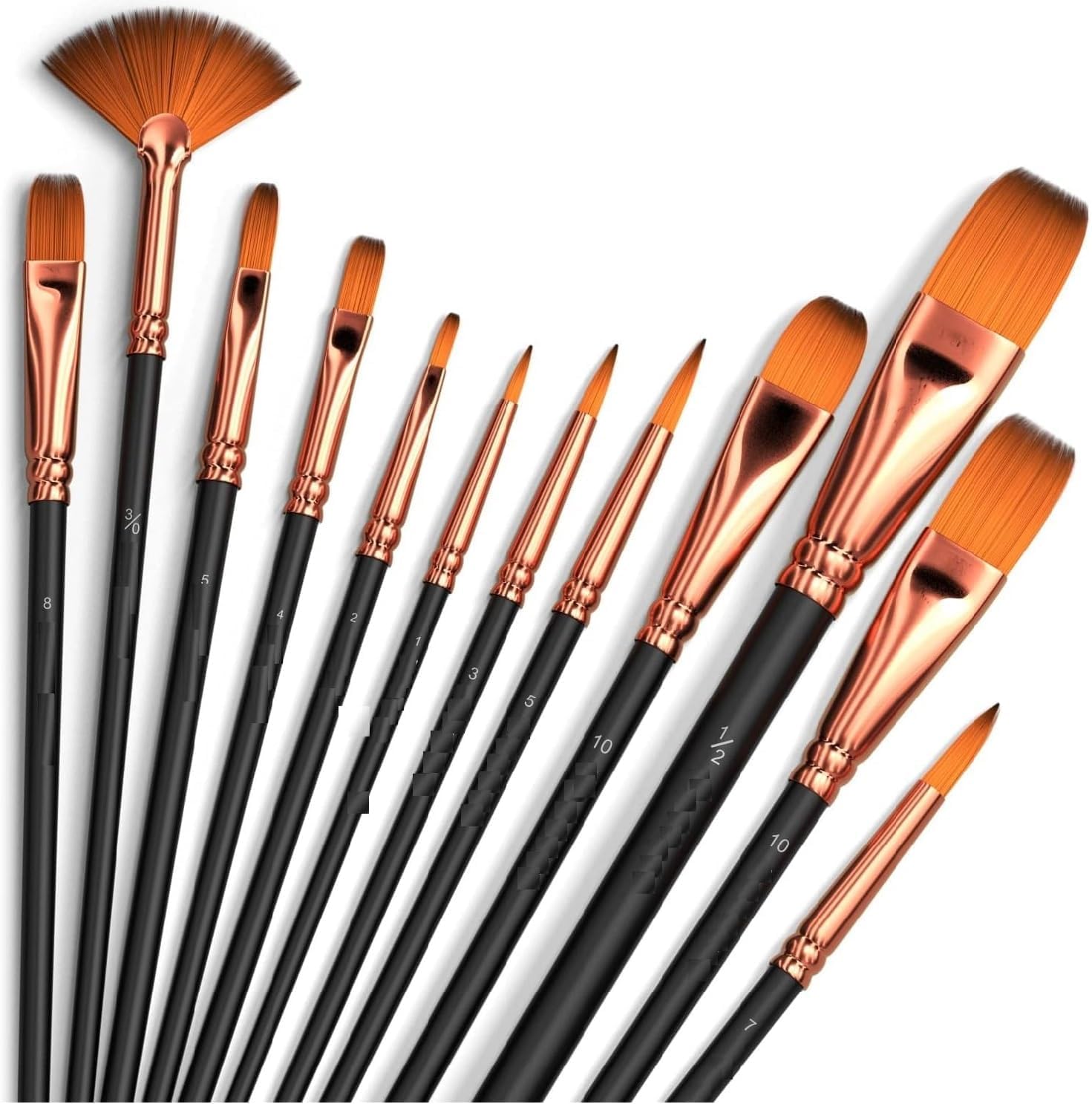 Twizzle Professional Art Paint Brush Set of 12 – Round Pointed Tip Nylon Hair Brushes for Acrylic, Watercolor & Oil Painting, Ideal for Artists & Beginners