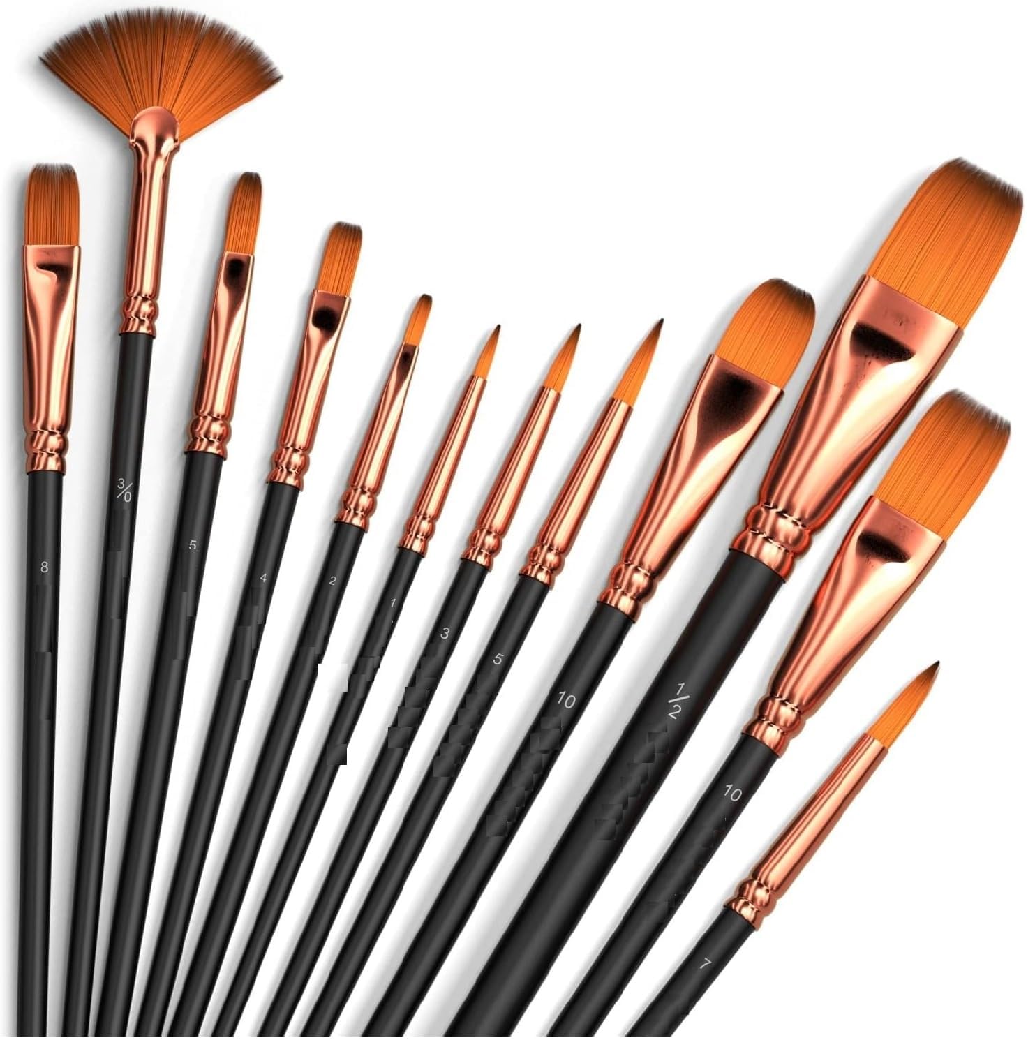 Twizzle Professional Art Paint Brush Set of 12 – Round Pointed Tip Nylon Hair Brushes for Acrylic, Watercolor & Oil Painting, Ideal for Artists & Beginners