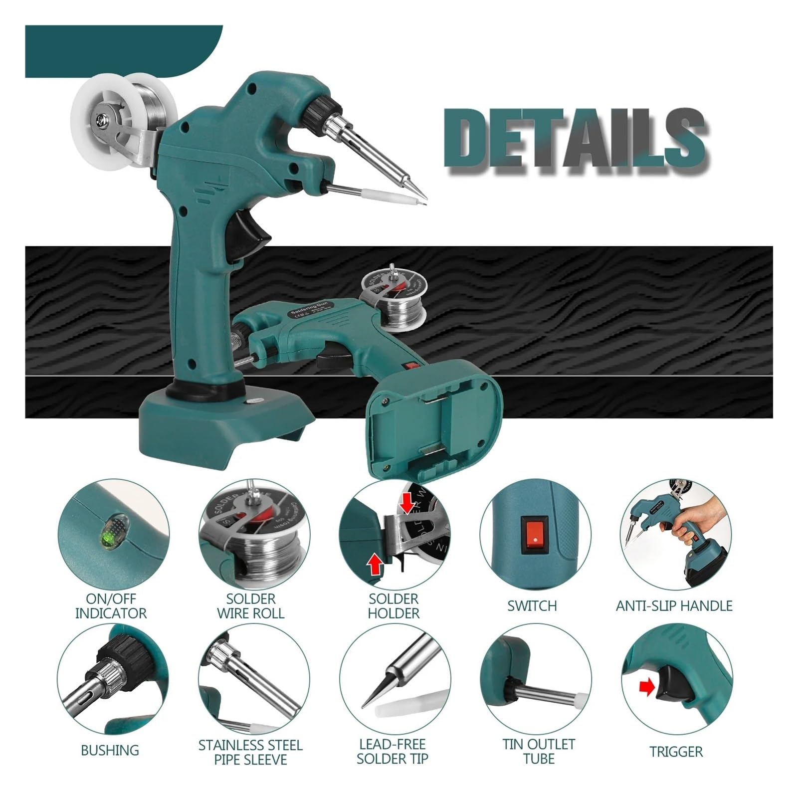 Kit Saldatore Elettrico For A Batteria Senza Fili Con Riscaldatore Ceramico Strumenti Di Saldatura Veloci Portatili For Agli Ioni Litio 18V Riscaldamento Preciso