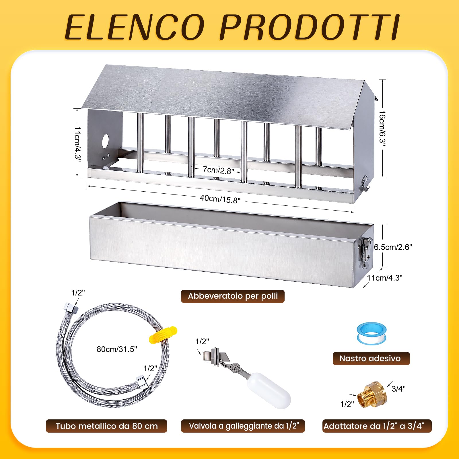 Abbeveratoio Automatico per Polli, Distributore D'Acqua per Pollame con Valvola a Galleggiante e Tubo di Collegamento in Rame, Sistema di Abbeveraggio in Acciaio Inossidabile per Piccioni, Anatre