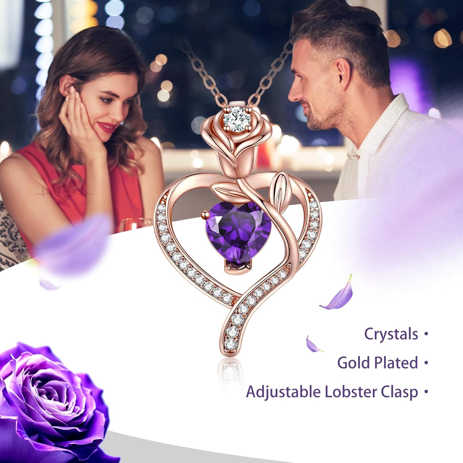 Forever Love Eternal Dried Preserved Roses Artificial Flowers Birthday Valentines Day Fresh Single Glass Roses In A Box Gifts Grandma Rose Heart Necklace For Women Wife Mom Her Girlfriend Grandma - Image 4