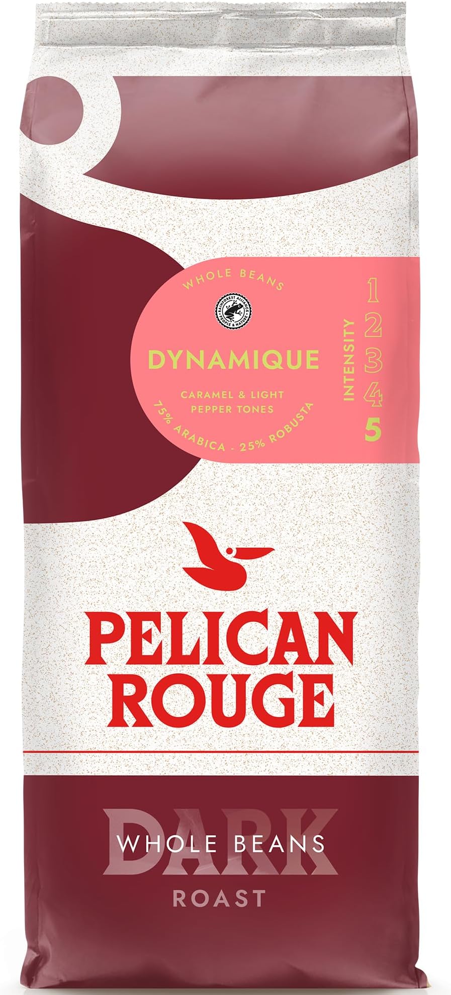 Pelican Rouge DYNAMIQUE Whole Dark Roasted Coffee Beans | 75 percent Arabica | Rainforest Alliance Certified | New 2023 blend | 1kg bag | Fully-recyclable packaging