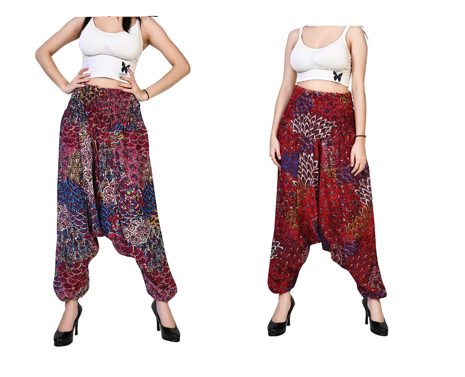 fusfus Women's Printed Cotton Rayon Harem Pant, Pack of Two (Multicolor, FS139-picture-53
