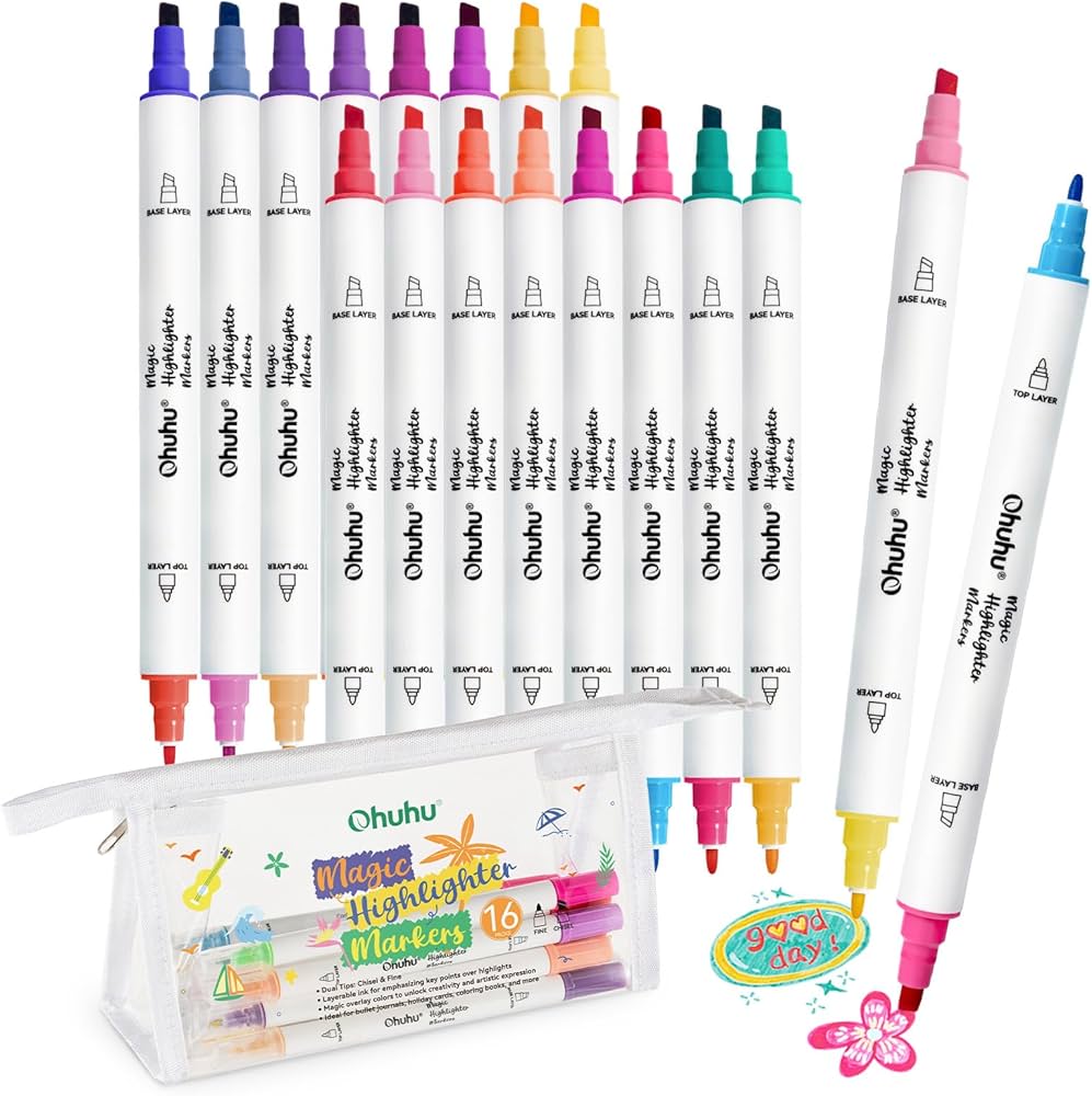 Amazon | Ohuhu マーカーペン セット 重ね書き 水性ペン 太・細字両用