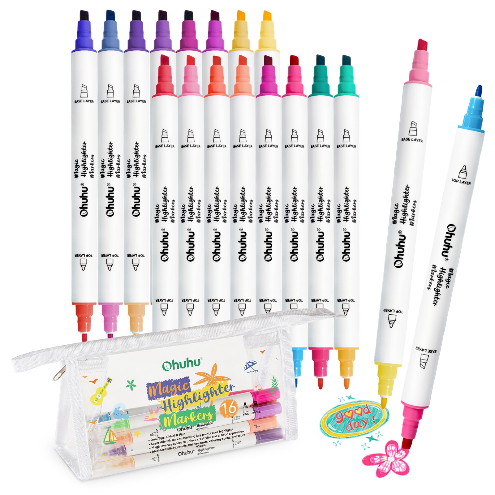Amazon | Ohuhu マーカーペン セット 重ね書き 水性ペン 太・細字両用