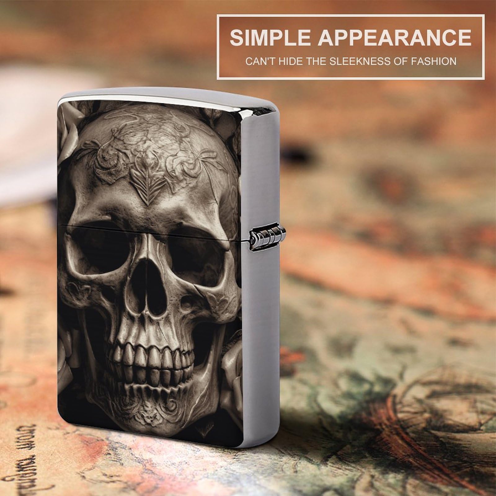 Amazon.com: Leather Rose Skull Metal Lighter Case Windproof