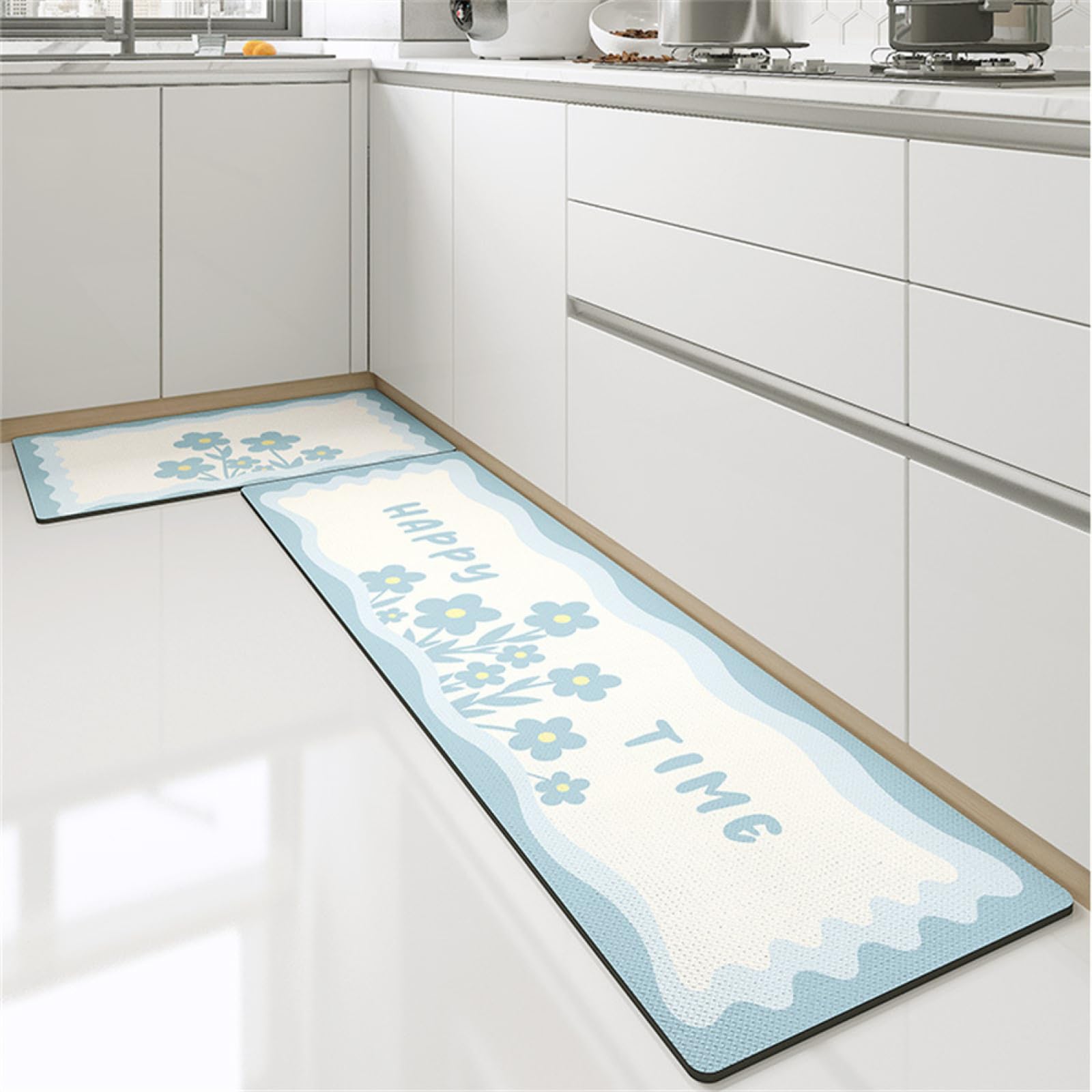 Tapis de cuisine devant évier lavable motif Blue Flower 40x160cm