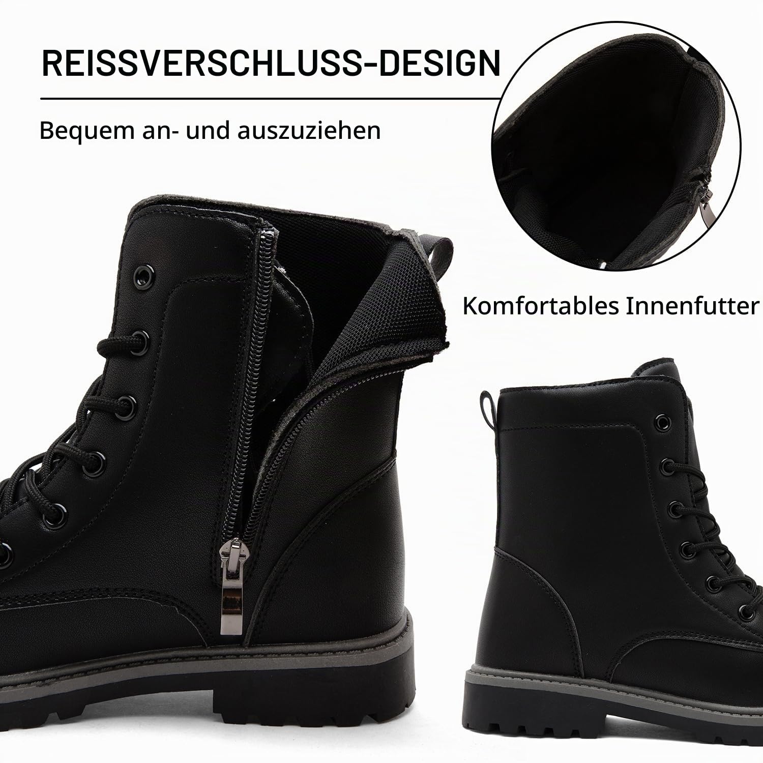 Lvptsh Damen Stiefel Wasserdicht Kurzschaft Reißverschluss Schnüren Stiefeletten Ankle Boots Frühjahr Herbst Winter