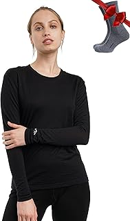 Merino Wool Base Layer Women - 100% Merino Wool Heavyweight, Midweight, Lite Long Sleeve Thermal Shirt and Socks