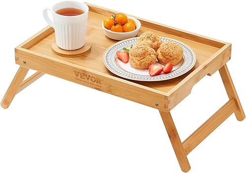 VEVOR Bandeja de cama con patas plegables, bandeja de desayuno de bambú para sofá, cama, comer, aperitivos y trabajo, bandeja plegable para