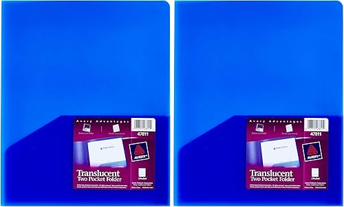Avery Carpeta translúcida de dos bolsillos, resistente al agua, con capacidad para hasta 20 hojas, 1 carpeta azul (47811) (paquete de 2)