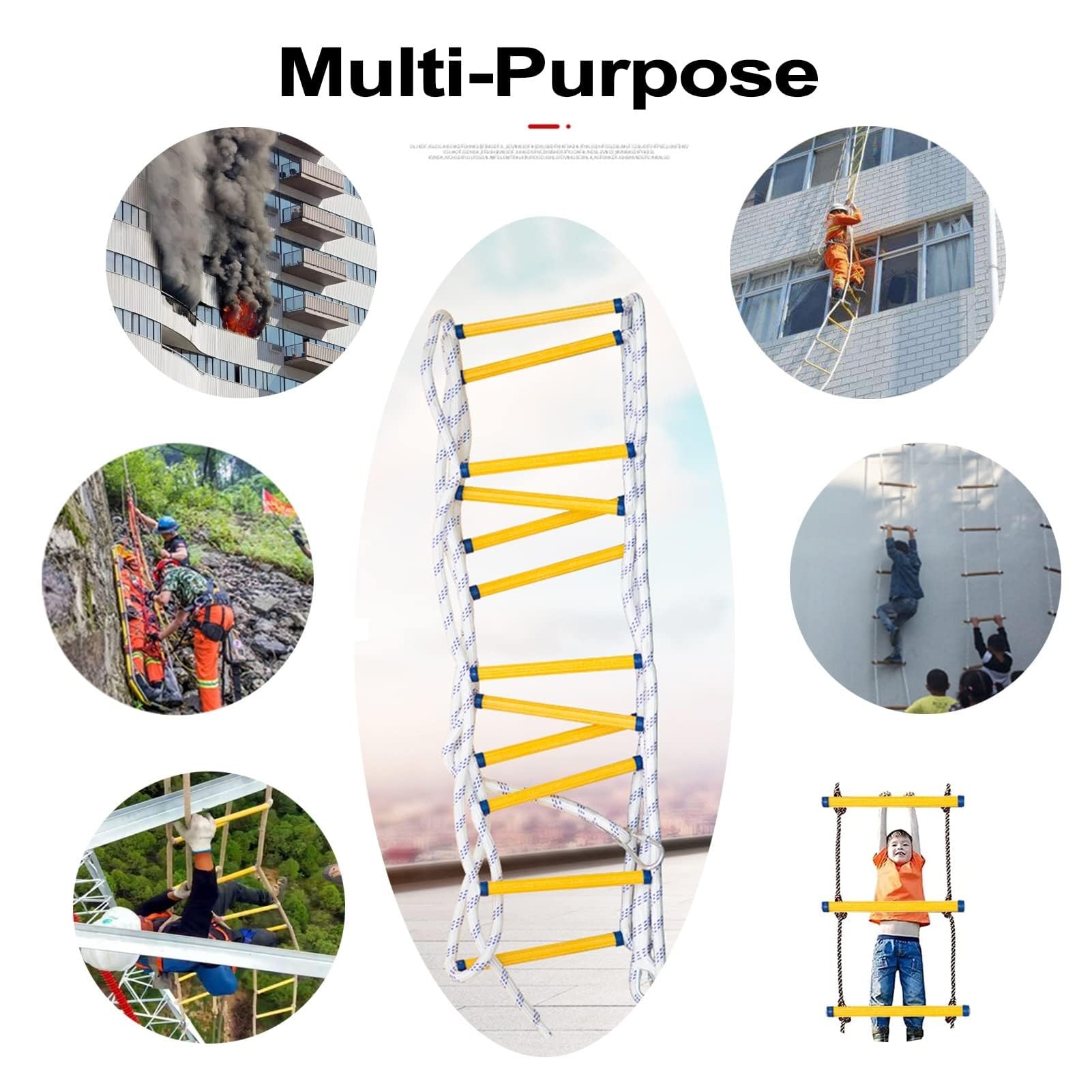 Fire Ladder, Rescue Ladder, Fire Ladder with Carabiner, Reusable, Fireproof Rescue Rope Ladder, Tear-Resistant, Perfect for Windows and Balconies(12m(39.4ft))
