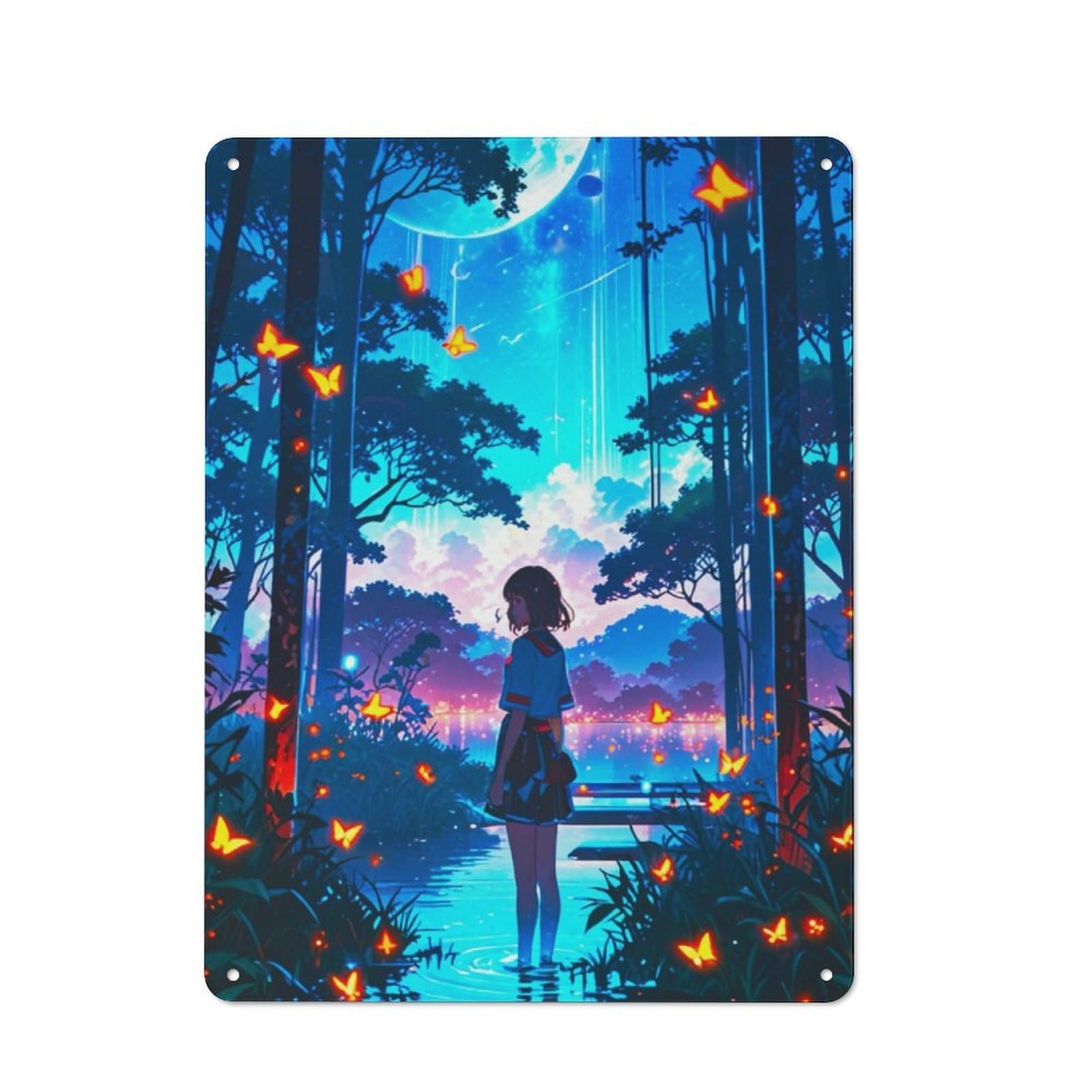 Junmoney Girls Anime In Forest Retro Tin Sign 40X30cm For Workshop Wall, For Collectors Of Retro Metal Wall Decor