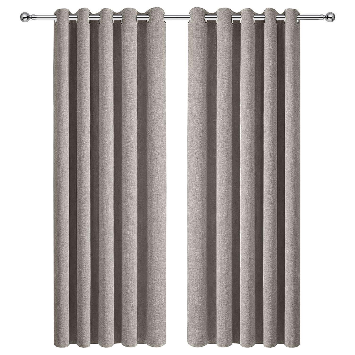 Aspire Homeware Beige 100% Blackout Linen Curtains For Living Room 66X90 Eyelet Thermal Insulated Curtains Soft Texture Window Treatment 2 Panel With Matching Tiebacks