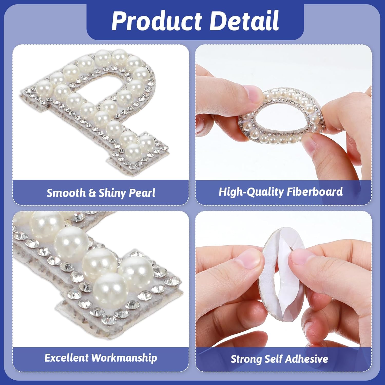 52 Pcs Iron on Letters Pearl Letter Patches with Pearl Rhinestone Self Adhesive A-Z Stick on Pearl Letter Patches for Clothes, Fabric, Backpack