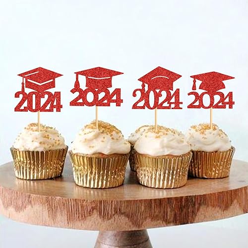 Miniatura 3 de 24 piezas de 2024 tapas de graduación 2024 para cupcakes de graduación 2024, decoración de pasteles temáticos de graduación, suministros de