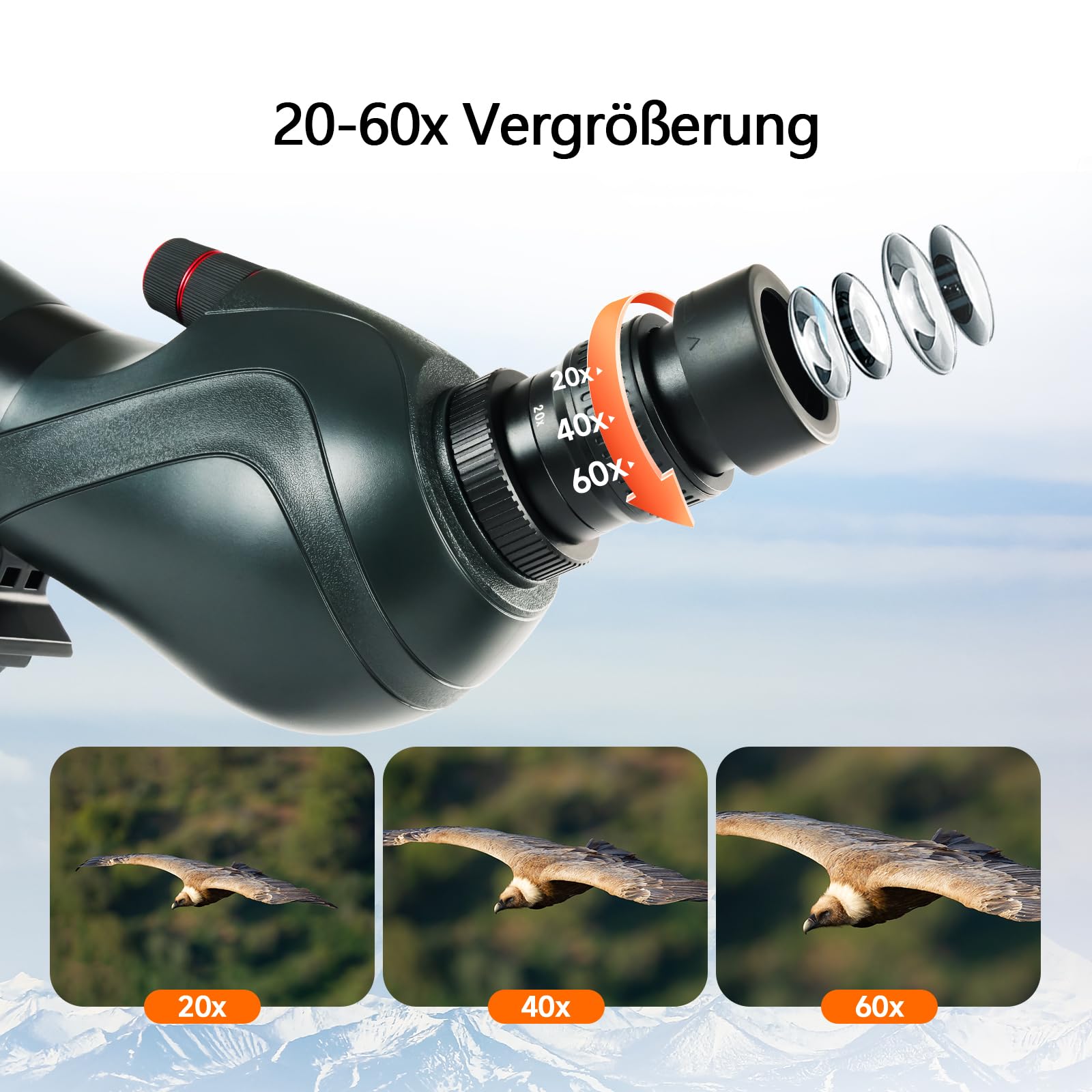 Svbony SV406 20-60x80mm Longue-vue Puissante avec Adaptateur Téléphone, HD FMC BAK4 Double Focalisation, 1,25'' Oculaire Amovible, IPX7 Étanche avec Trépied,pour Observation Oiseaux Faune Photographie