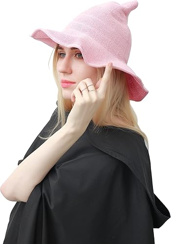 Miniatura 9 de DAZCOS Sombrero de bruja de punto multicolor transpirable de ala ancha plegable para mujer, disfraz de Navidad