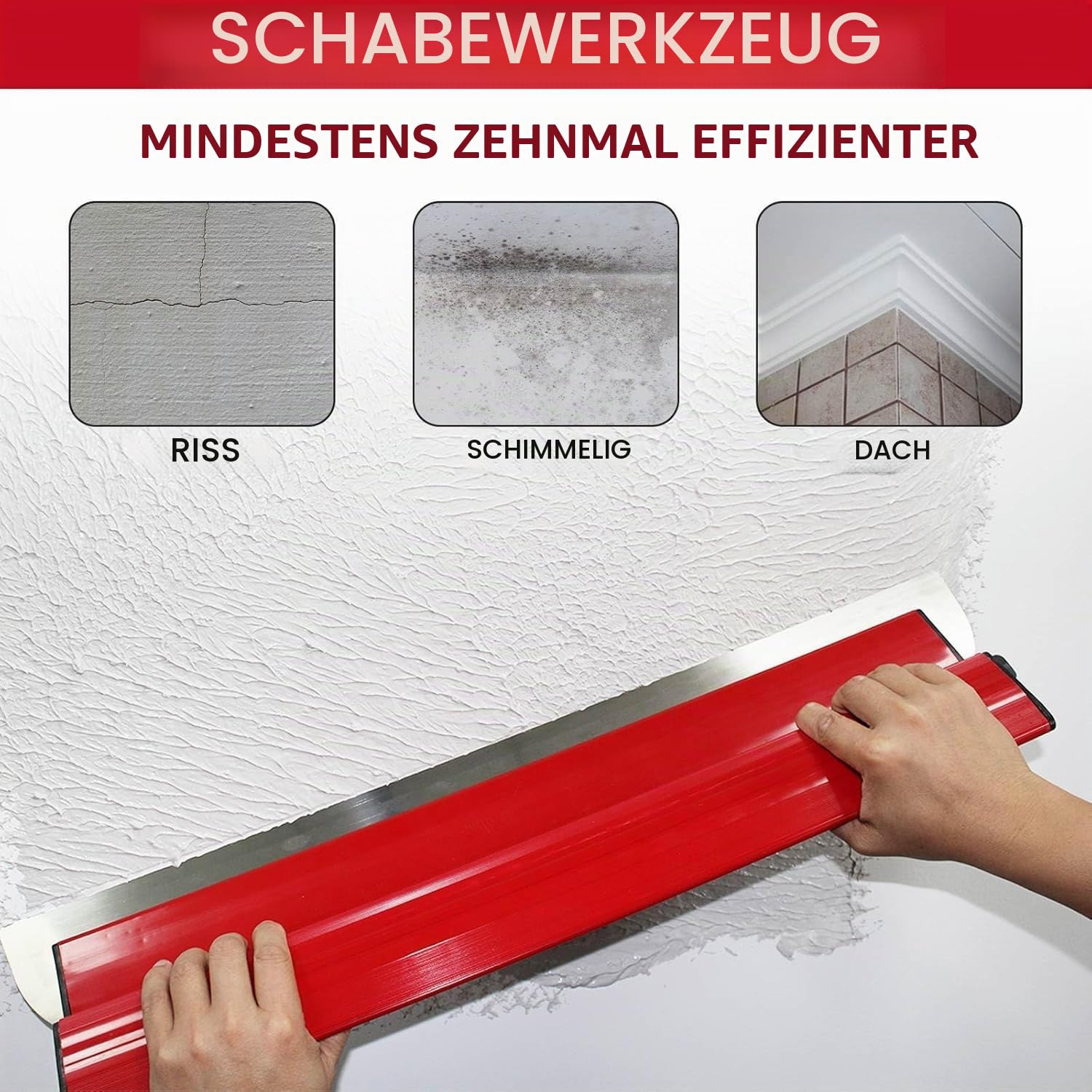 Flächenspachtel Set, Spachtel Werkzeug 3er Set (250mm, 400mm, 600mm) und 4 Verlängerungen (4x40 cm), Glättspachtel mit Koffer für Wänden Decken