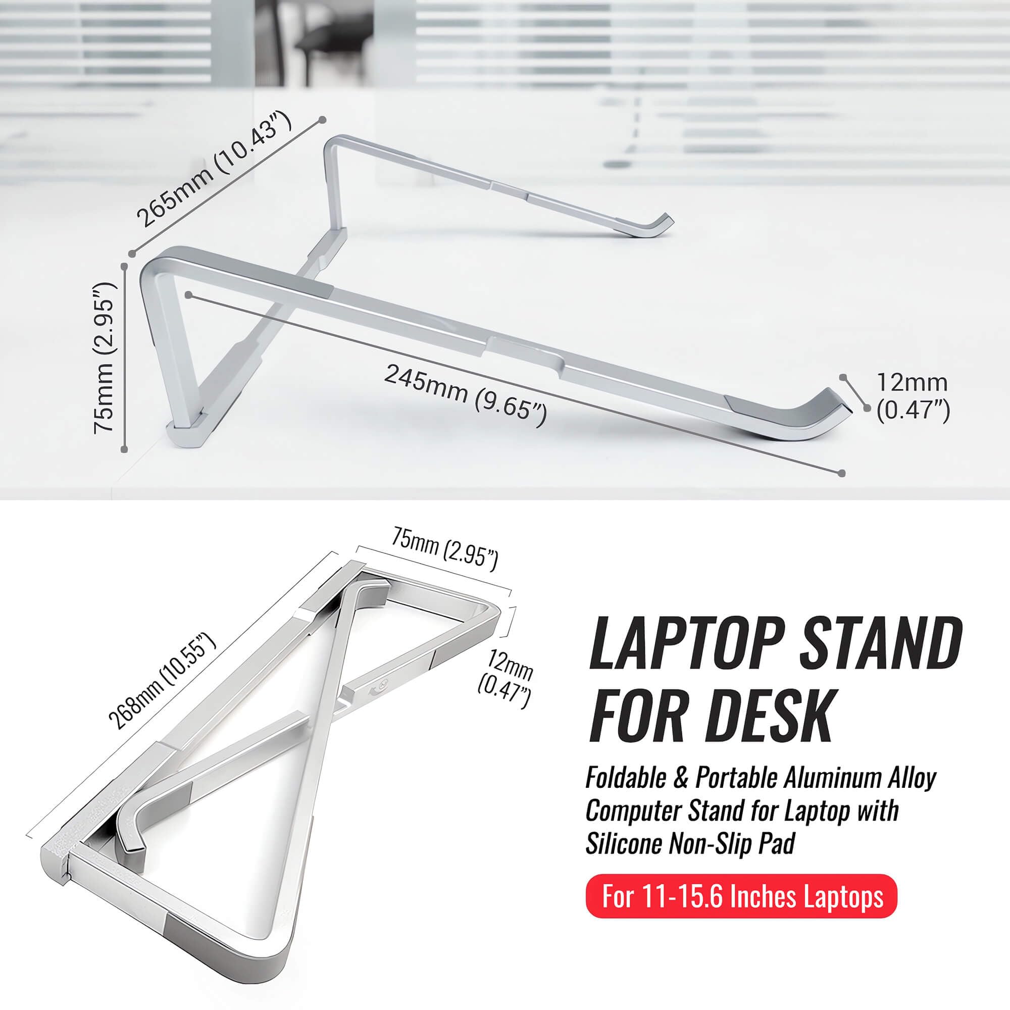 TBITD Portable Foldable Aluminum Laptop Holder - Ergonomic Laptop Riser Compatible with 11 to 15.6 Inch MacBook Air/Pro