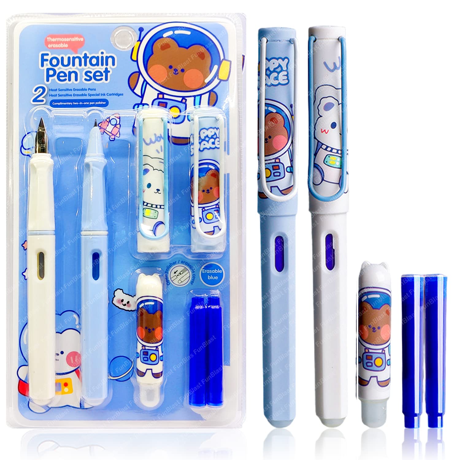 Sponsored Ad - FunBlast Fountain Pen for Students, Erasable Pen Set for School Stationery Gift for Kids, Birthday Return Gift, Pen for Office, School Stationery Items for Kids - Space Theme stationary (Blue)