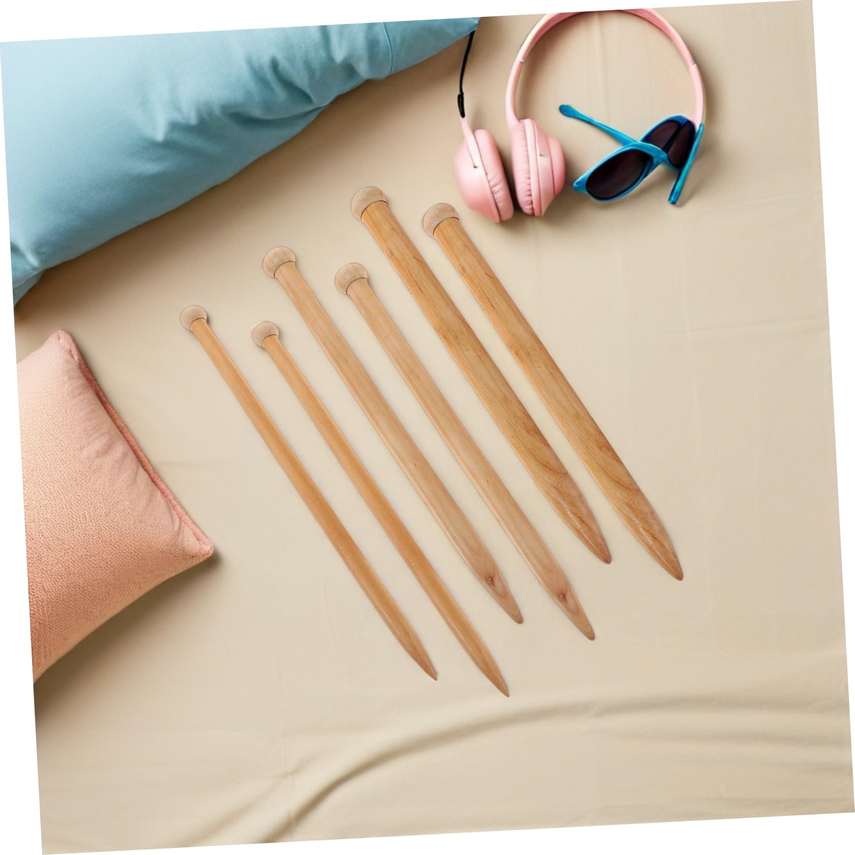 OFFSCH 6piezas Agujas de Tejer Grandes de Madera para Hilo Grueso Agujas Rectas para Bufandas Suéteres y Decoración del Hogar DIY para Principiantes
