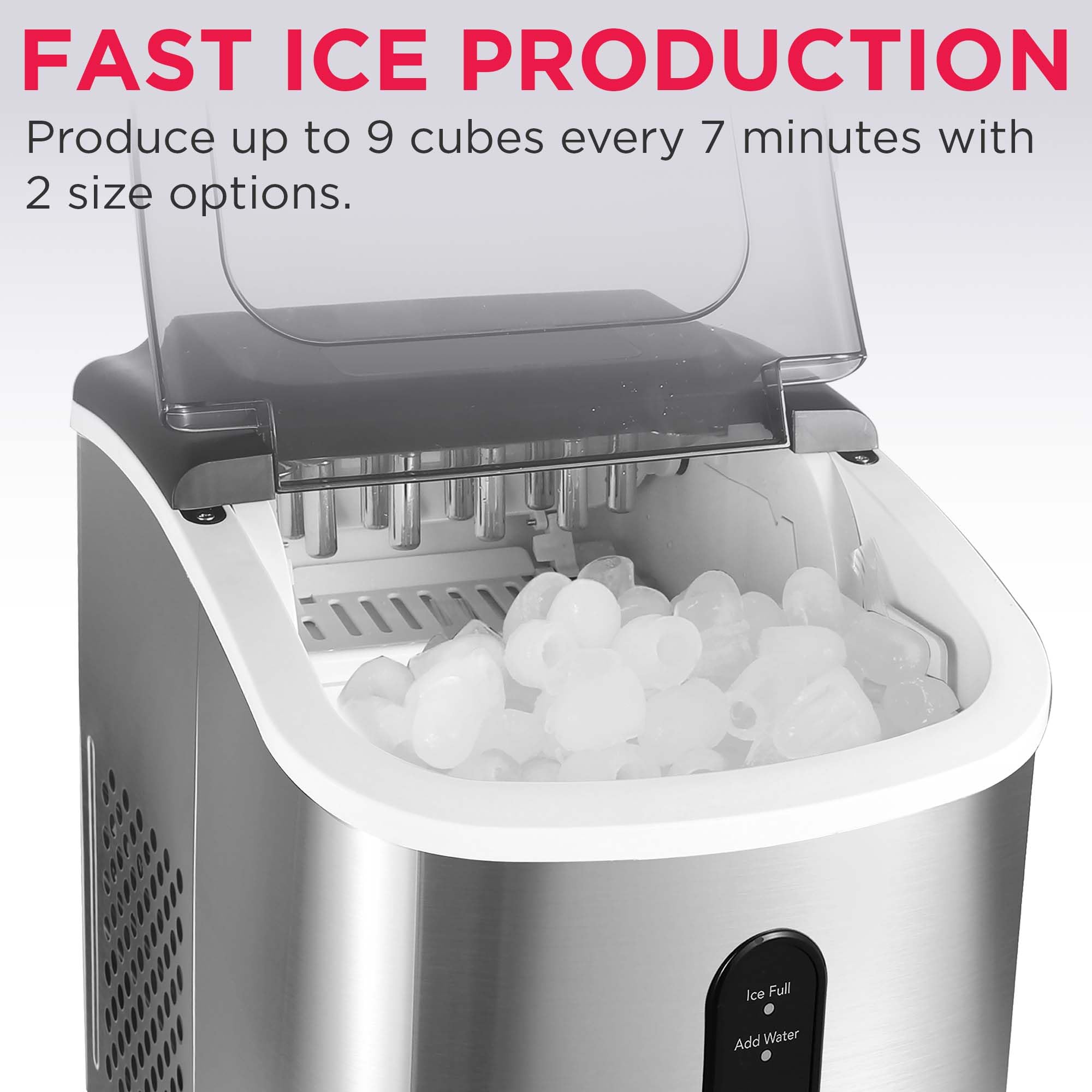 Frigidaire Stainless Steel Ice Maker Machine - Heavy Duty - Makes 26 Lbs Of Clear Ice Per Day - Digital LED Control Panel - Transparent Window - 1.2 Quart Water Reservoir - Stainless Steel on Fridge.com - View 4